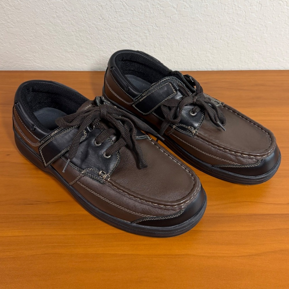 OrthOfeet 422 Baton Rouge Mens 12 2E Wide Brown Black Leather Orthopedic Boat